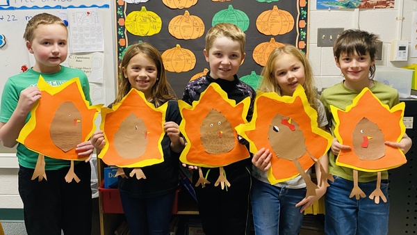 Mars Elementary students with their Thanksgiving turkey.