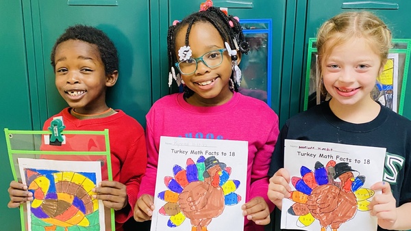 Mars Elementary students with their math turkey project.