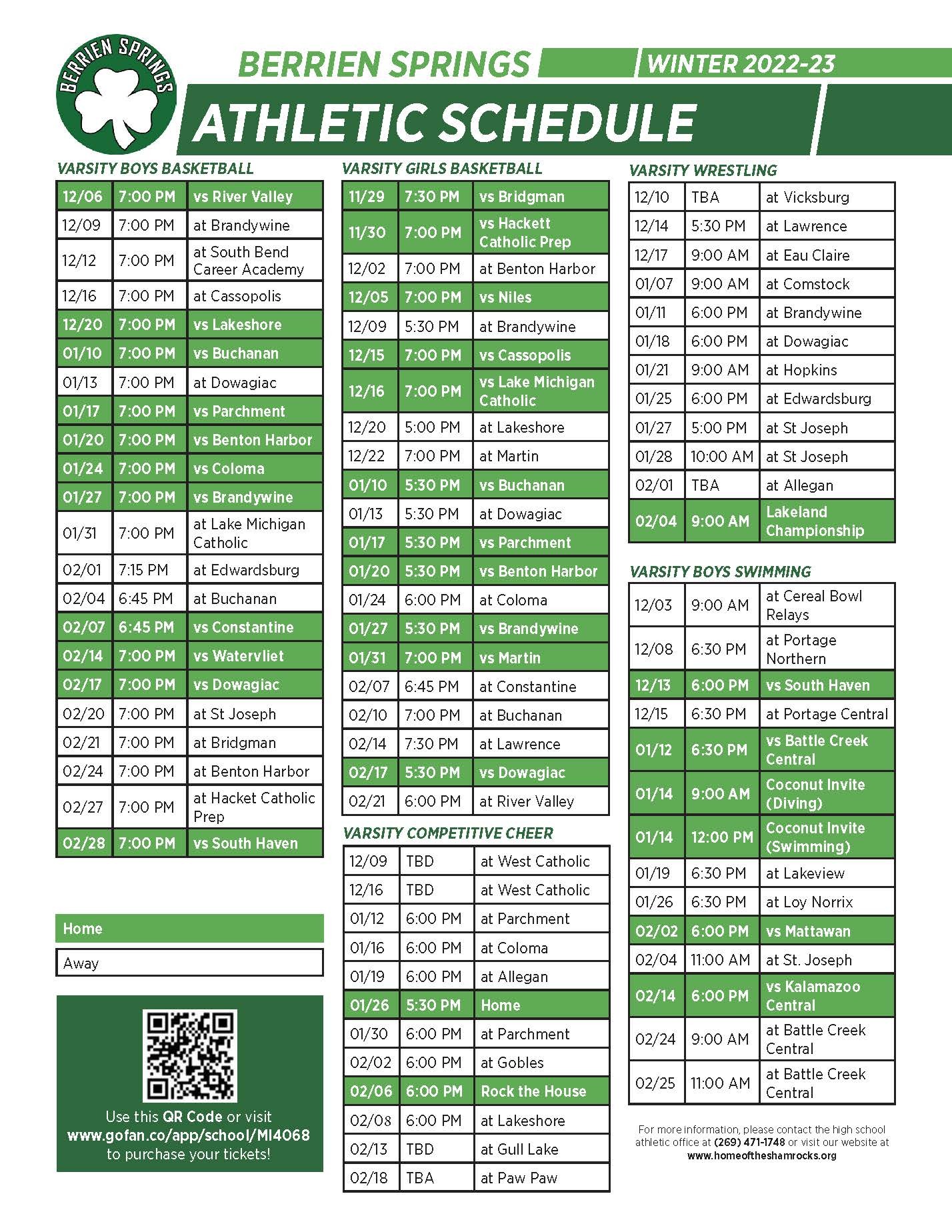 Winter Sport Schedule