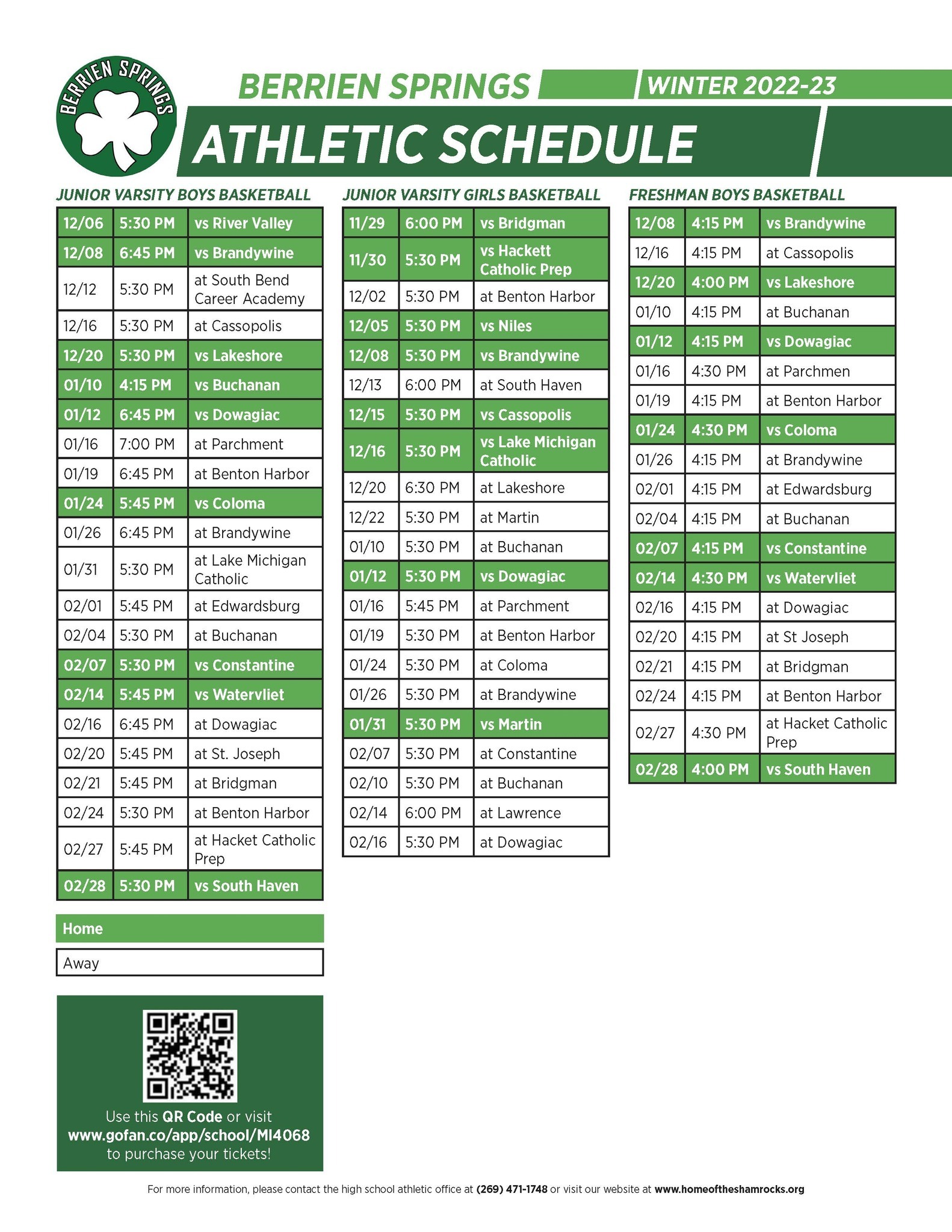 Winter Sports Schedule
