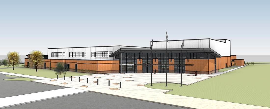 Rendering design of the proposed entrance to the Arts and Athletic Center