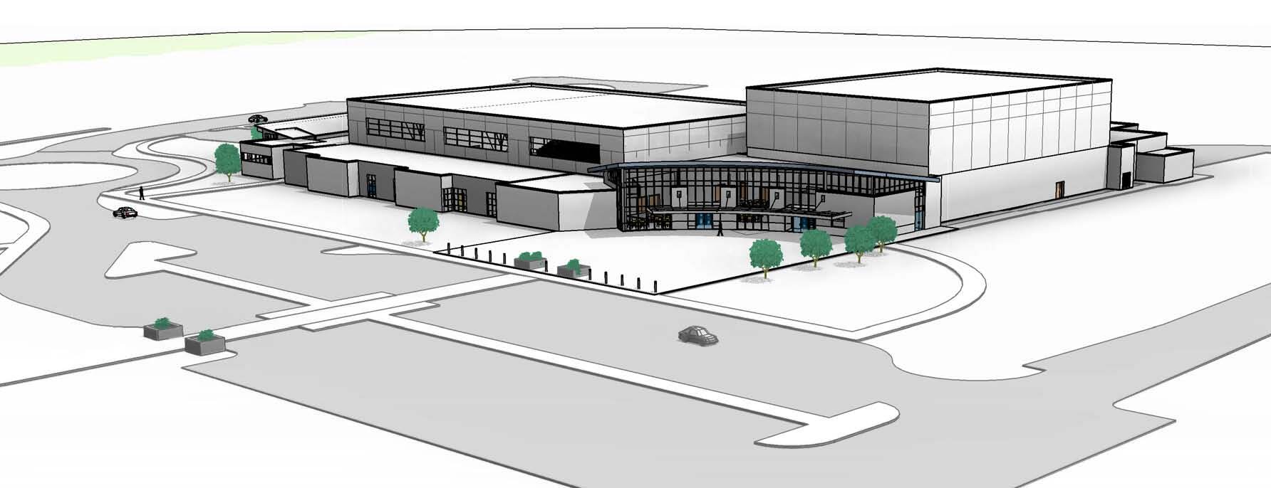 Rendering Design Aerial View of the Arts and Athletic Center